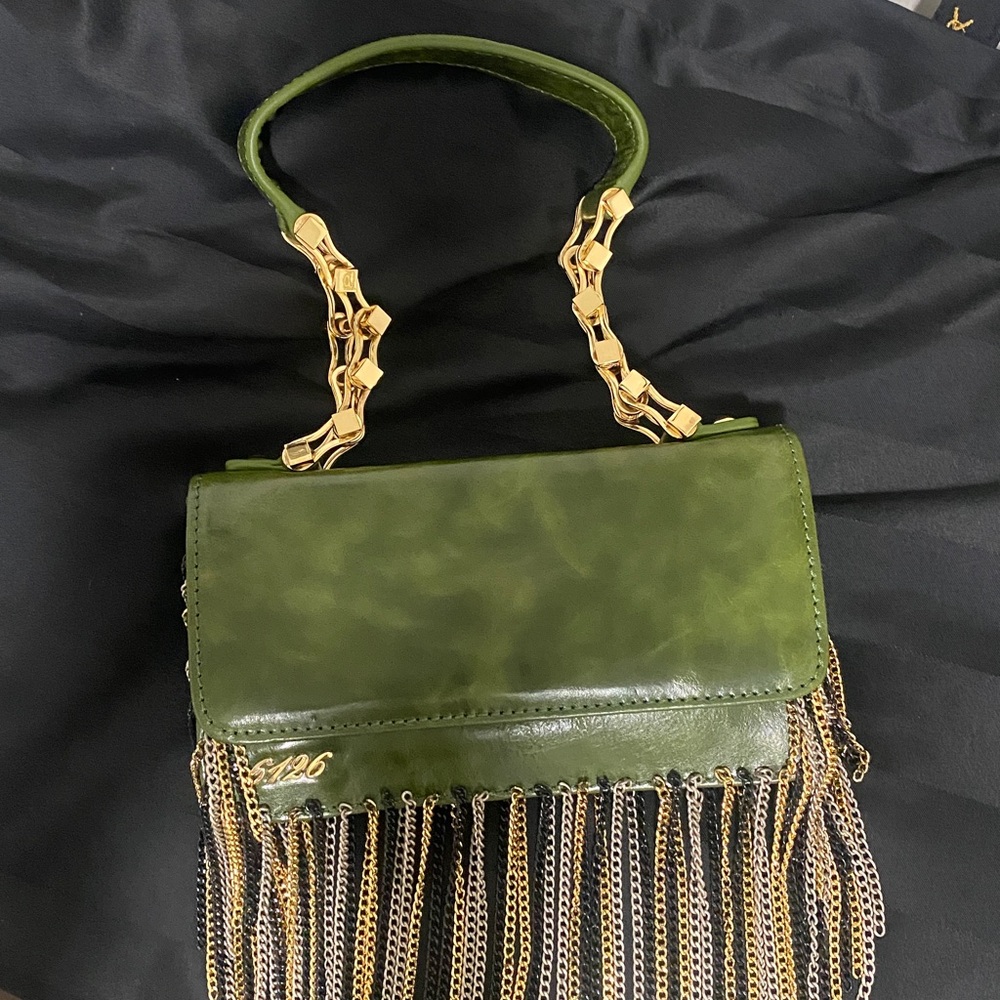 NWT 6126 Green Fringe Handbag W/ Dustbag